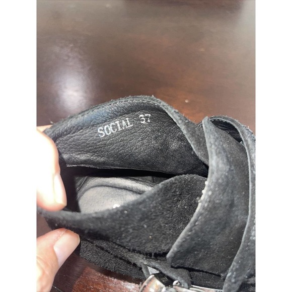 Silent D Anthropologie Cowboy Buckle Bootie Black Suede Boots 37 Platform US 6.5 - Picture 12 of 16